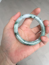 Load image into Gallery viewer, 56mm certified 100% natural Type A light green/white with green floating flowers round cut jadeite jade bangle BS92-6607