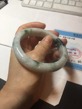 Load image into Gallery viewer, 61mm Certified Type A 100% Natural white/light green with grenn floating flowers Jadeite Jade bangle E153-2443