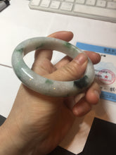 Load image into Gallery viewer, 61mm Certified Type A 100% Natural white/light green with grenn floating flowers Jadeite Jade bangle E153-2443