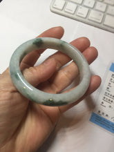 Load image into Gallery viewer, 54.6mm Certified Type A 100% Natural white/light green with grenn floating flowers Jadeite Jade bangle E154-2437