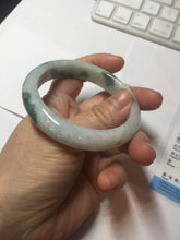 Load image into Gallery viewer, 54.6mm Certified Type A 100% Natural white/light green with grenn floating flowers Jadeite Jade bangle E154-2437