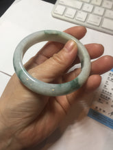 Load image into Gallery viewer, 54.6mm Certified Type A 100% Natural white/light green with grenn floating flowers Jadeite Jade bangle E154-2437