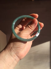 Load image into Gallery viewer, 56.9mm Certified Type A 100% Natural icy watery deep sea dark green/blue/gray/black slim round cut Guatemala Jadeite bangle AU60-7067