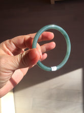Load image into Gallery viewer, 56.9mm Certified Type A 100% Natural icy watery deep sea dark green/blue/gray/black slim round cut Guatemala Jadeite bangle AU60-7067