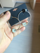 Load image into Gallery viewer, 9.7-11mm 100% Natural icy watery light green/clear safe and sound donut button minimalist jadeite Jade Hoop earring PA154