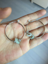 Load image into Gallery viewer, 9.7-11mm 100% Natural icy watery light green/clear safe and sound donut button minimalist jadeite Jade Hoop earring PA154