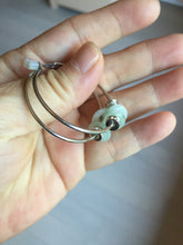 Load image into Gallery viewer, 9.7-11mm 100% Natural icy watery light green/clear safe and sound donut button minimalist jadeite Jade Hoop earring PA154