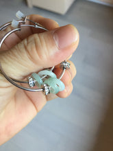 Load image into Gallery viewer, 9.7-11mm 100% Natural icy watery light green/clear safe and sound donut button minimalist jadeite Jade Hoop earring PA154
