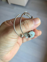 Load image into Gallery viewer, 9.7-11mm 100% Natural icy watery light green/clear safe and sound donut button minimalist jadeite Jade Hoop earring PA154