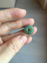 Load image into Gallery viewer, 14-15mm Type A 100% Natural dark green black gray(老油青) Jadeite Safety Guardian Button donuts pendant PD198