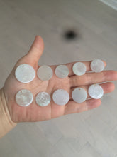 Load image into Gallery viewer, 100% Natural icy watery white/light green jadeite Jade round disc Pendant/worry stone BF99