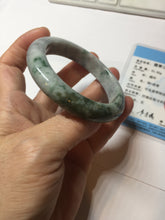 Load image into Gallery viewer, 53mm certified type A 100% Natural dark green white purple with dark green floating flowers Jadeite Jade bangle PD132-6301