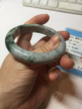 Load image into Gallery viewer, 53mm certified type A 100% Natural dark green white purple with dark green floating flowers Jadeite Jade bangle PD132-6301