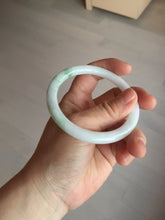 Load image into Gallery viewer, 55.4mm Certified 100% Natural type green/white with green floating flowers round cut Jadeite Jade bangle BK86-4660