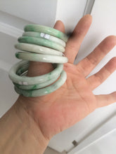 Load image into Gallery viewer, 35-38mm Type A 100% Natural sunny green/white Jadeite Jade kids bangle /scarf button group BF100