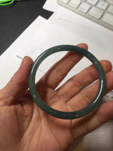 Load image into Gallery viewer, 56.9mm Certified Type A 100% Natural icy watery deep sea dark green/blue/gray/black slim round cut Guatemala Jadeite bangle AU60-7067