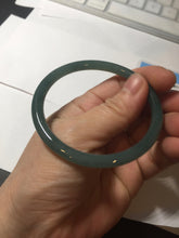 Load image into Gallery viewer, 56.9mm Certified Type A 100% Natural icy watery deep sea dark green/blue/gray/black slim round cut Guatemala Jadeite bangle AU60-7067