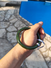 Load image into Gallery viewer, 60.5mm certified 100% Natural dark green/black round cut nephrite Jade(碧玉) bangle HN13-1575