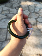 Load image into Gallery viewer, 60.2mm certified 100% Natural dark green/black round cut nephrite Jade(碧玉) bangle HN14-0140