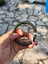 Load image into Gallery viewer, 60.2mm certified 100% Natural dark green/black round cut nephrite Jade(碧玉) bangle HN14-0140