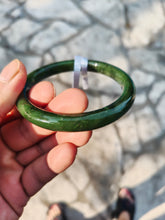 Load image into Gallery viewer, 60.8mm certified 100% Natural dark green/black nephrite Jade(碧玉) bangle HN15-1586