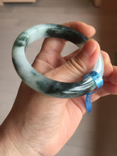 Load image into Gallery viewer, 54.3mm Certified Type A 100% Natural icy watery dark green/white//black Jadeite Jade bangle BM8-8573