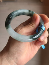 Load image into Gallery viewer, 54.3mm Certified Type A 100% Natural icy watery dark green/white//black Jadeite Jade bangle BM8-8573