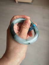 Load image into Gallery viewer, 54.3mm Certified Type A 100% Natural icy watery dark green/white//black Jadeite Jade bangle BM8-8573