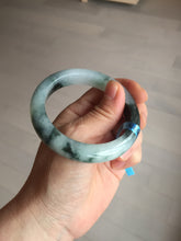 Load image into Gallery viewer, 54.3mm Certified Type A 100% Natural icy watery dark green/white//black Jadeite Jade bangle BM8-8573