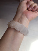 Load image into Gallery viewer, 55mm 100% natural light pink/gray/beige/white Quartzite (Shetaicui jade) carved flowers bangle SY52