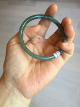 Load image into Gallery viewer, 56.5mm Certified Type A 100% Natural icy watery green/blue/black/gray slim round cut Guatemala Jadeite bangle PC67-7027