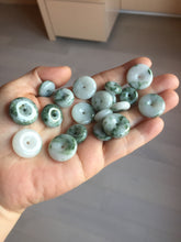 Load image into Gallery viewer, Type A 100% Natural dark green white forest Jadeite Safety Guardian Button donuts pendant BG206