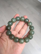 Load image into Gallery viewer, 100% Natural 13.8x12.5mm dark green/gray/brown vintage style nephrite Jade bead bracelet HF76