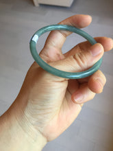 Load image into Gallery viewer, 57.5mm Certified Type A 100% Natural icy watery deep sea dark green/blue/gray/black Guatemala slim round cut Jadeite bangle PC65-7040