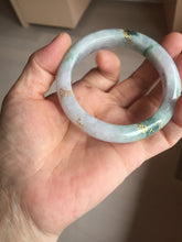 Load image into Gallery viewer, 55.4mm 100% Natural type A green purple white carved flowers and golden-painted Jadeite Jade bangle PB228-0264