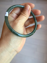 Load image into Gallery viewer, 62.5mm Certified Type A 100% Natural deep sea dark green/blue/black slim round cut Guatemala Jadeite bangle PC162-7020
