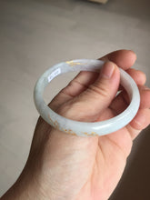 Load image into Gallery viewer, 56mm 100% Natural type A light green purple white carved flowers and golden-painted Jadeite Jade bangle PB227-0274