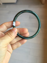 Load image into Gallery viewer, 63mm Certified Type A 100% Natural deep sea dark green/blue/black slim round cut Guatemala Jadeite bangle PC61-2067