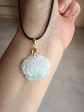 Load image into Gallery viewer, Type A 100% Natural light sunny green/white/purple(白底青) jadeite Jade rose flower Pendant BF150