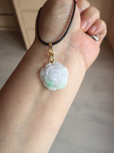 Load image into Gallery viewer, Type A 100% Natural light sunny green/white/purple(白底青) jadeite Jade rose flower Pendant BF150
