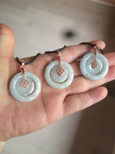 Load image into Gallery viewer, 27mm Type A 100% Natural icy light green Jadeite Jade concentric circle safety Guardian ring Pendant (子母扣,同心环) AX38