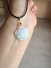 Load image into Gallery viewer, Type A 100% Natural light sunny green/white/purple(白底青) jadeite Jade rose flower Pendant BF150