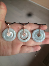 Load image into Gallery viewer, 27mm Type A 100% Natural icy light green Jadeite Jade concentric circle safety Guardian ring Pendant (子母扣,同心环) AX38