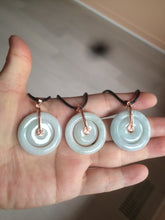 Load image into Gallery viewer, 27mm Type A 100% Natural icy light green Jadeite Jade concentric circle safety Guardian ring Pendant (子母扣,同心环) AX38