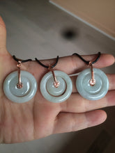Load image into Gallery viewer, 27mm Type A 100% Natural icy light green Jadeite Jade concentric circle safety Guardian ring Pendant (子母扣,同心环) AX38