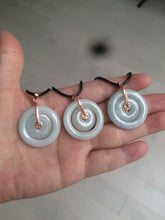 Load image into Gallery viewer, 27mm Type A 100% Natural icy light green Jadeite Jade concentric circle safety Guardian ring Pendant (子母扣,同心环) AX38