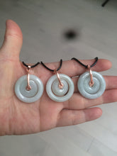 Load image into Gallery viewer, 27mm Type A 100% Natural icy light green Jadeite Jade concentric circle safety Guardian ring Pendant (子母扣,同心环) AX38