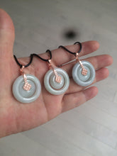Load image into Gallery viewer, 27mm Type A 100% Natural icy light green Jadeite Jade concentric circle safety Guardian ring Pendant (子母扣,同心环) AX38
