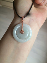 Load image into Gallery viewer, 27mm Type A 100% Natural icy light green Jadeite Jade concentric circle safety Guardian ring Pendant (子母扣,同心环) AX38