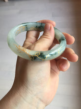 Load image into Gallery viewer, 58.5mm Certified 100% Natural type A icy watery green/light with green flying flowers carved and golden-painted Jadeite Jade bangle PB211-7075